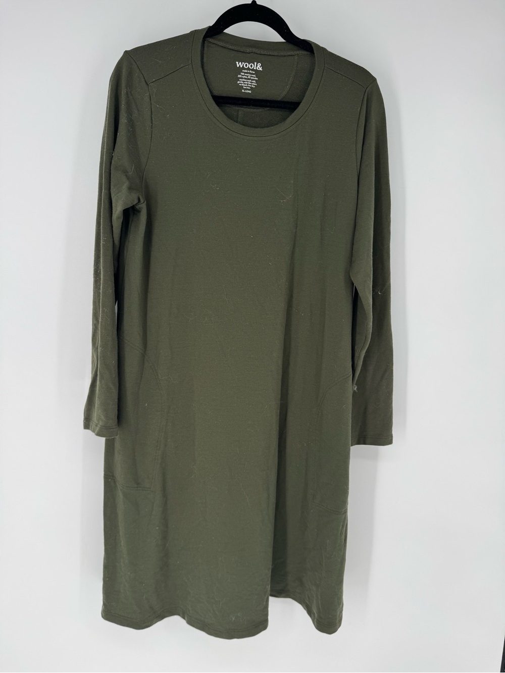 wool& Marina wool Olive Long Sleeve Knit Dress with pocket